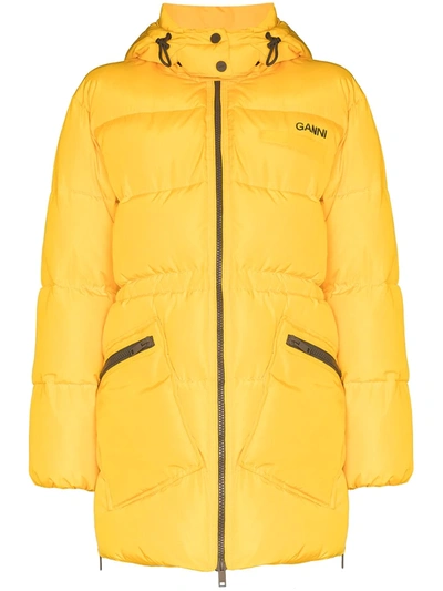 Shop Ganni Padded Hooded Coat In Yellow