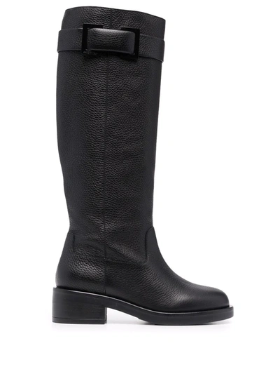 Shop Sergio Rossi Prince Leather Knee-high Boots In Black
