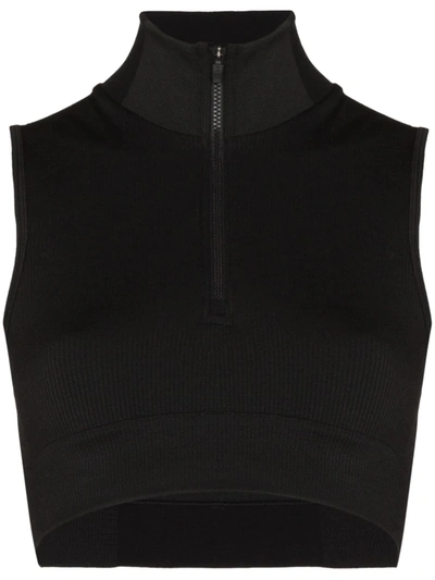 Shop Y-3 Ribbed Zipped Cropped Top In Black