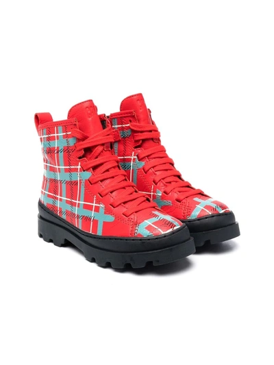 Shop Camper Brutus Plaid Ankle Boots In Red
