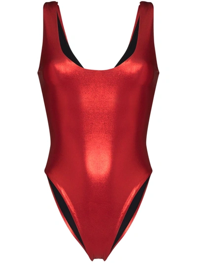 Shop Saint Laurent Scoop-neck Sleeveless Bodysuit In Red