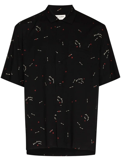Shop Saint Laurent Motif-print Short-sleeve Shirt In Black