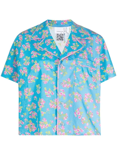 Shop Natasha Zinko Floral-print Short-sleeved Shirt In Blue