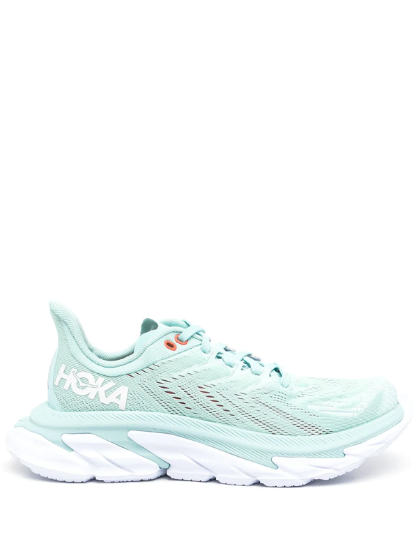 Hoka One One Logo Patch Lace Up Sneakers In Green Modesens