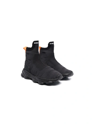Shop Diesel Logo-print Sock-style Sneakers In Grey