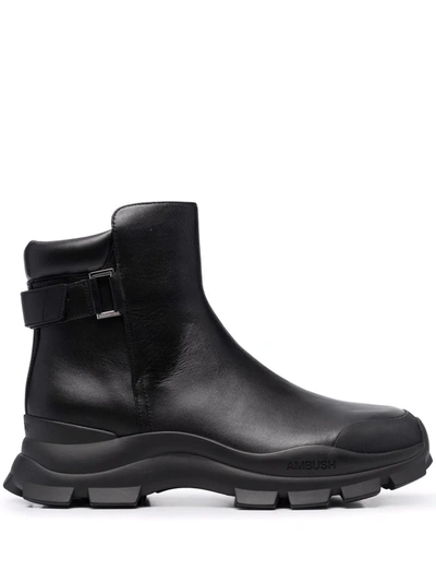 Shop Ambush Lug-sole Leather Boots In Black
