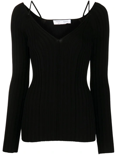 Shop Proenza Schouler White Label V-neck Ribbed-knit Top In Black