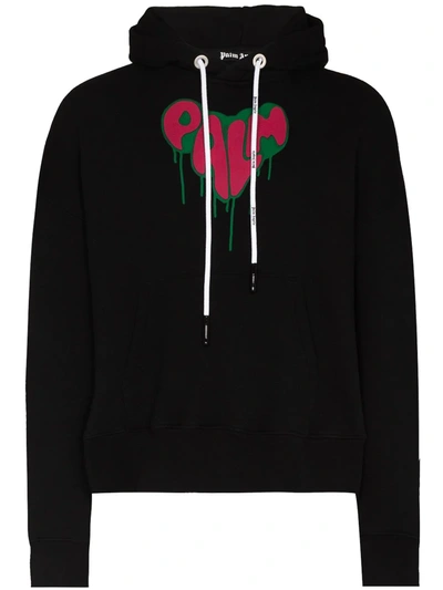 Shop Palm Angels Spray Heart Logo Print Hoodie In Black