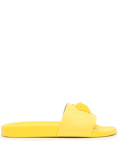 Shop Versace La Medusa Open-toe Slides In Yellow