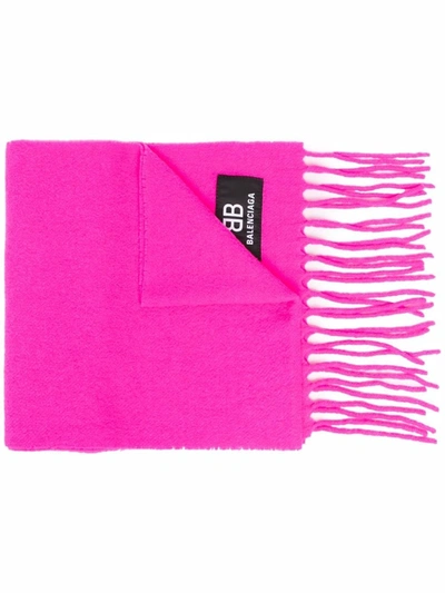 Shop Balenciaga Logo Patch Fringed Scarf In Pink