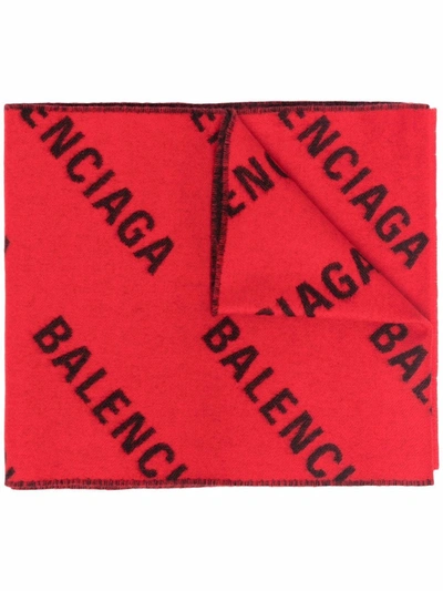 Shop Balenciaga All-over Logo Scarf In Red
