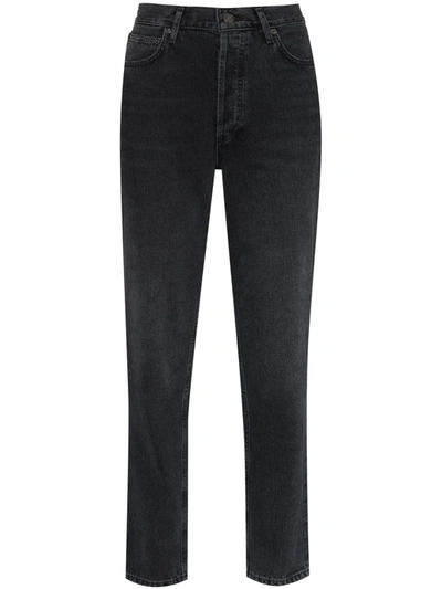 Shop Agolde Fen High-rise Tapered Jeans In Black