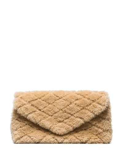 Yves Saint Laurent Natural Beige Shearling Puffer Clutch Bag