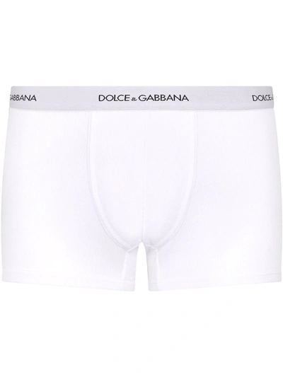 Shop Dolce & Gabbana Logo Waistband Cotton Boxer Shorts In White