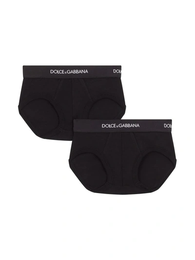 Shop Dolce & Gabbana Pack Of 2 Logo-waistband Boxer Shorts In Black