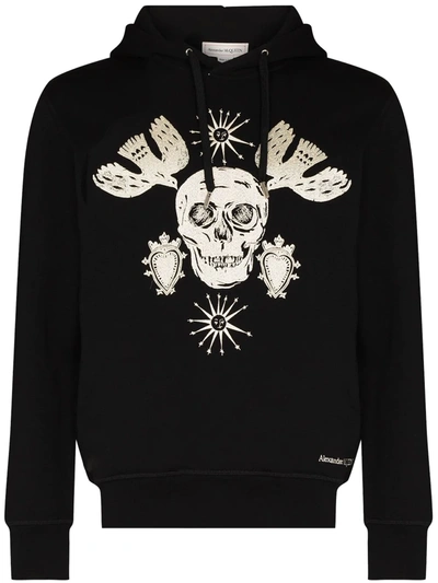Shop Alexander Mcqueen Skull-embroidered Cotton Hoodie In Black