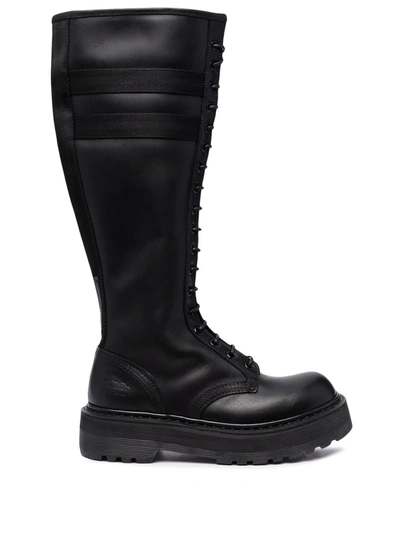 Shop Premiata Striped Knee-high Boots In Black