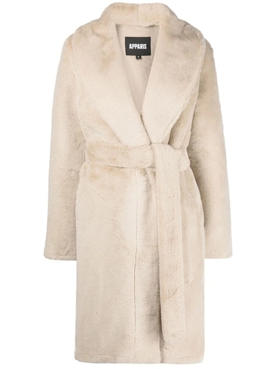 Shop Apparis Bree Faux-fur Coat In Neutrals