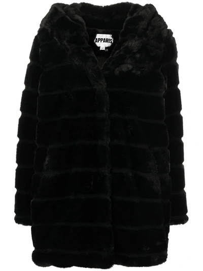 Shop Apparis Quilted-finish Faux-fur Coat In Black