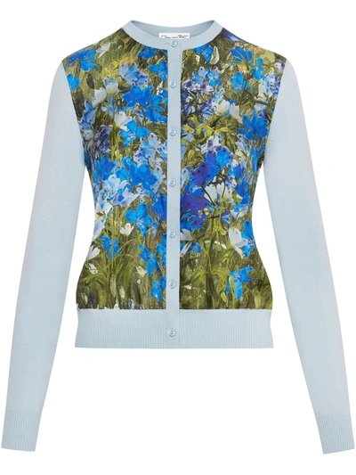 Shop Oscar De La Renta Watercolour-print Cardigan In Blue