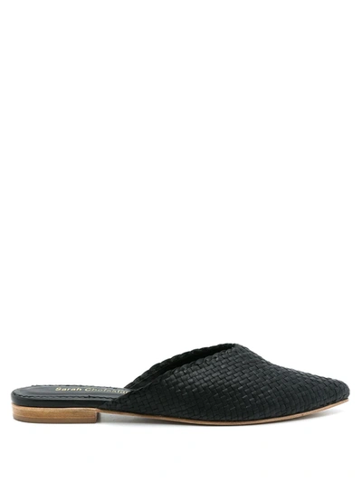 Shop Sarah Chofakian Woven Pointed Mules In Black