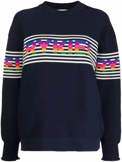 Shop Sonia Rykiel Striped Logo-knit Jumper In Blue