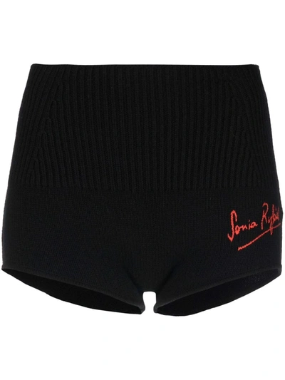 Shop Sonia Rykiel Logo-embroidered Knitted Shorts In Black