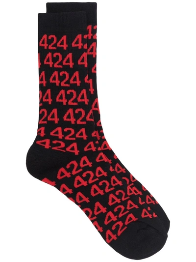 Shop 424 Intarsia-knit Ankle Socks In Black