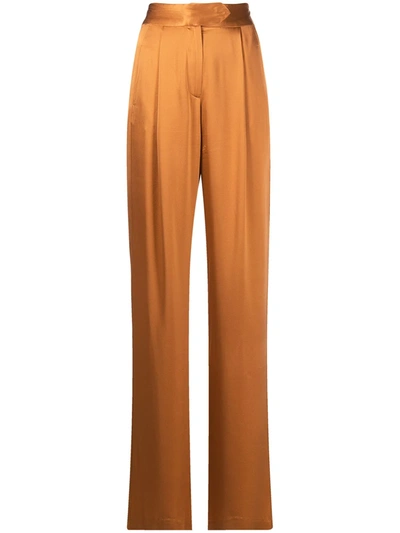 Shop Michelle Mason Silk Wide Leg Trousers In Brown