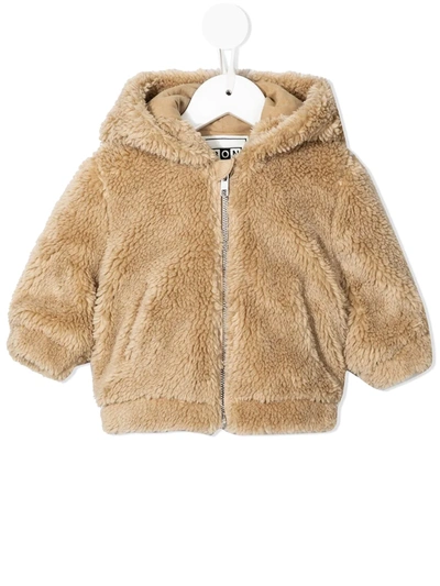 Shop Bonton Faux-fur Hooded Bomber Jacket In Brown