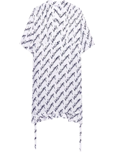 Shop Balenciaga Oversized V-neck Signature-logo Dress In White