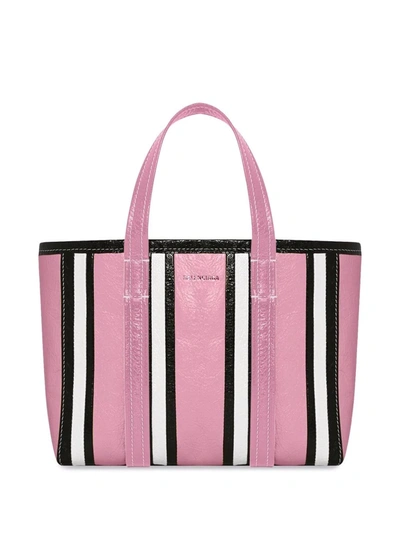 Shop Balenciaga Small Barbes East-west Striped Shopper Tote In Pink