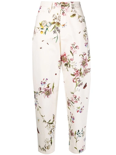 Shop Giambattista Valli Floral-print High-waisted Trousers In Neutrals