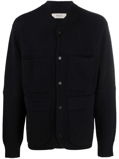 Shop Z Zegna Knitted Bomber Jacket In Black