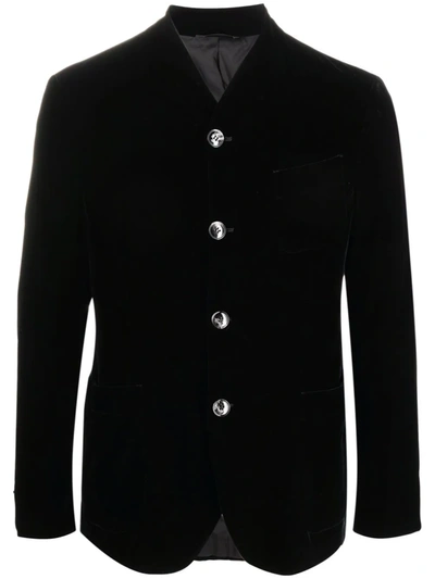 Shop Giorgio Armani Collarless Button-up Jacket In Black