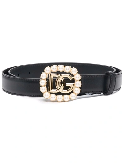Shop Dolce & Gabbana Rhinestone-embellished Logo-plaque Belt In Black