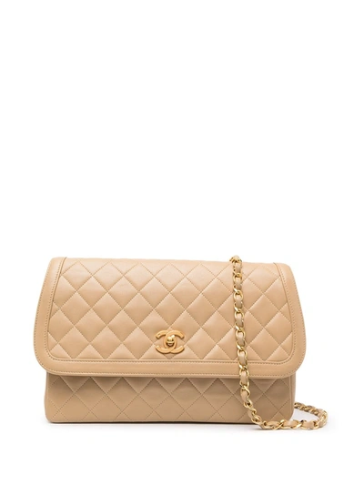 Pre-owned Chanel 1990 Quilted Cc Shoulder Bag In Neutrals