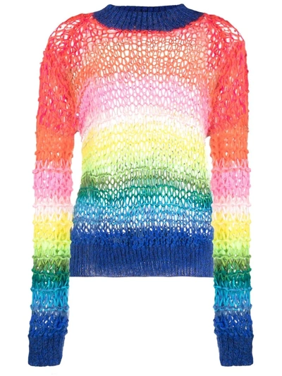 Shop Agr Rainbow-print Open-knit Jumper In Blue