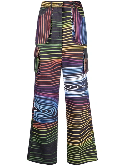 Shop Agr Rainbow Stripe Print Trousers In Blue
