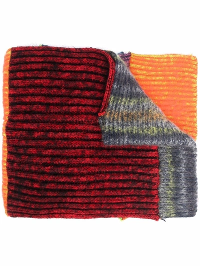 Shop Agr Colour-block Knitted Scarf In Red