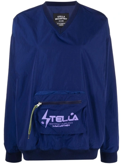 Shop Stella Mccartney V-neck Pouch Pocket Sweatshirt In Blue