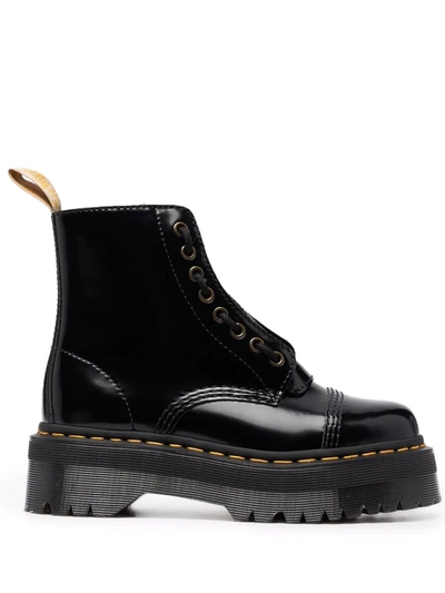 Dr. Martens Sinclair Combat Boot In Black Hammered Leather With A Large Treaded Sole In Black