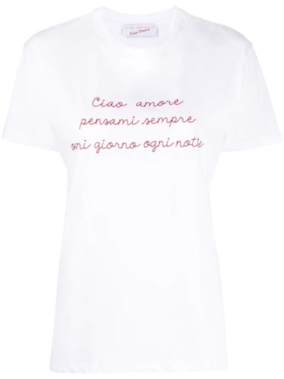 Shop Giada Benincasa Ciao Amore Embroidered Shot-sleeve T-shirt In White