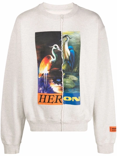 Shop Heron Preston Split Heron Crew-neck T-shirt In Grey