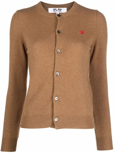 Shop Comme Des Garçons Play Logo-patch Fine-knit Cardigan In Brown