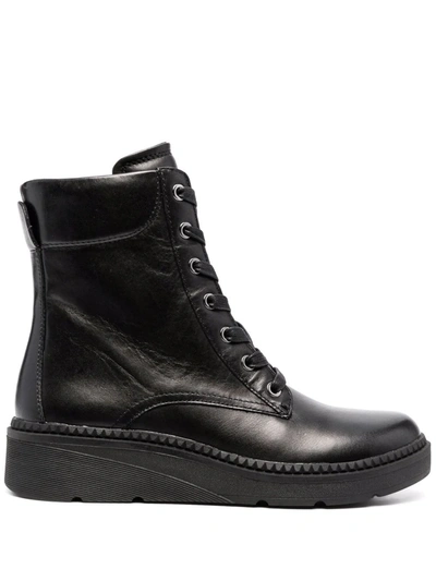 Shop Geox Low Wedge Lace-up Boots In Black