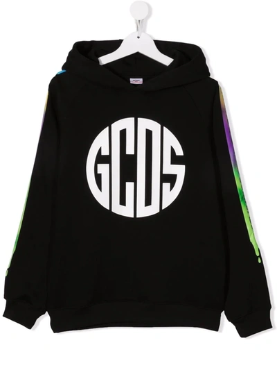 Shop Gcds Teen Logo-print Cotton Hoodie In Black
