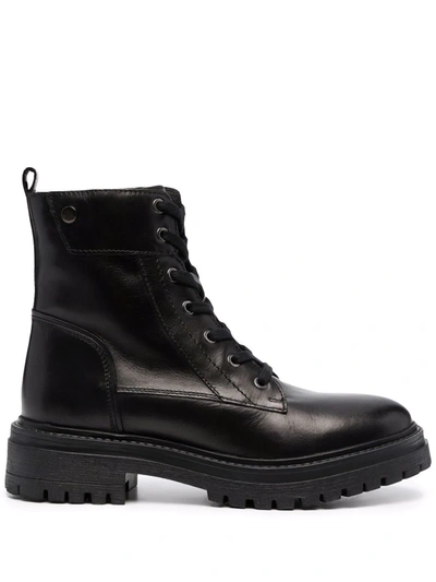 Geox Low Heel Lace-up Boots In Black