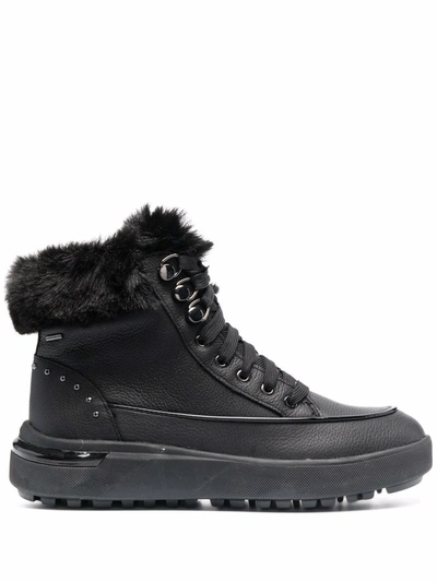 Shop Geox Fur Trim Ankle Boots In Black