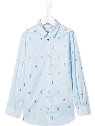 Shop Paul Smith Junior Cartoon-print Cotton Shirt In Blue